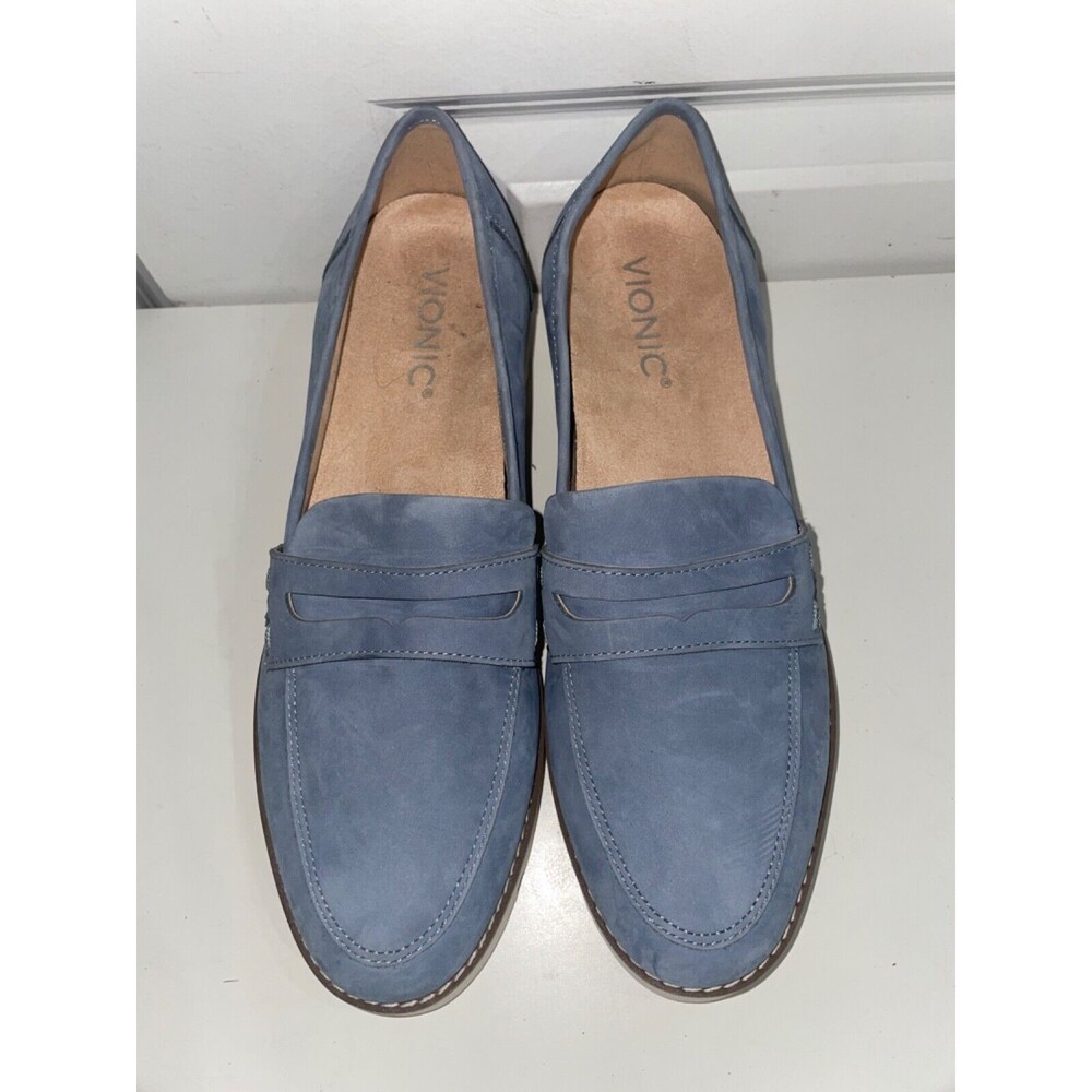 Vionic Light Blue Suede Penny Loafers - Picture 6 of 12